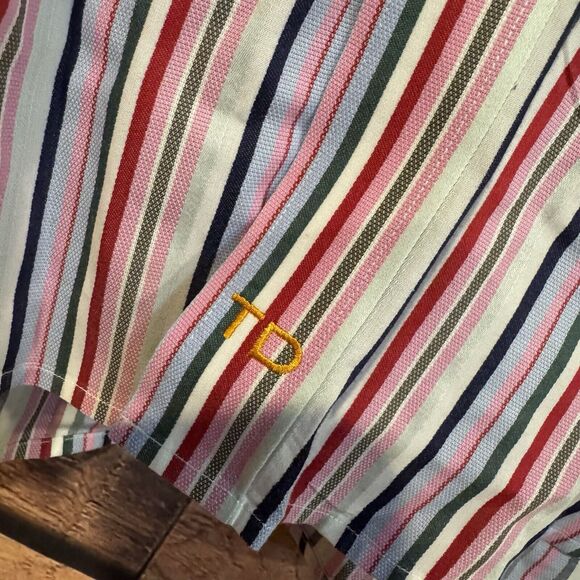 Thomas Dean Men's XXL Multicolor Striped Button Up Shirt Long Sleeve Flip Cuff - Picture 3 of 7